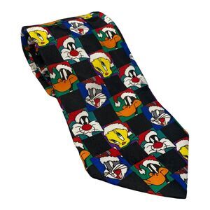 Looney Tunes Christmas Tie VINTAGE Necktie Daffy Bugs Sylvester Tweety 90s Santa